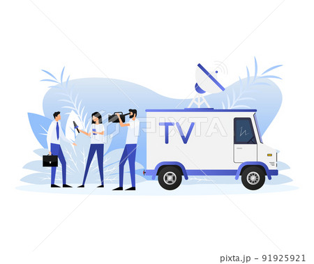 Flat illustration with tv bus people. Vector illustration design. 91925921
