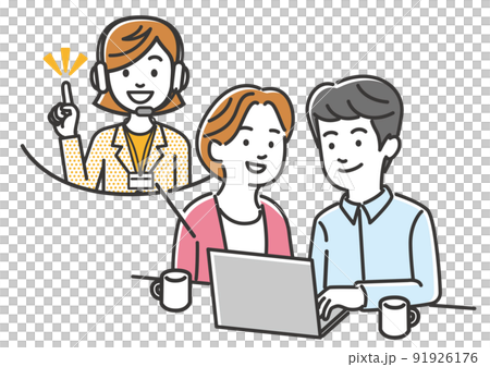 Image illustration material of couple receiving online consultation at home Image illustration material of couple receiving online consultation at home 91926176