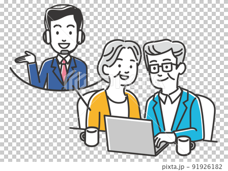 自宅でオンライン相談を受ける老夫婦のイメージイラスト素材 自宅でオンライン相談を受ける老夫婦のイメージイラスト素材 91926182