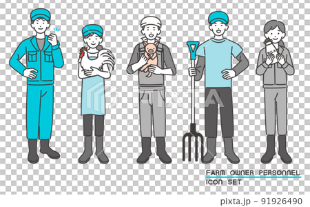 Vector illustration of livestock farmer holding piglets and chickens / pig farming / farmer / poultry farming / dairy farming 91926490