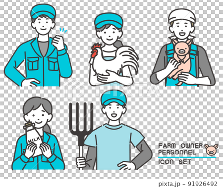 子豚や鶏を抱く畜産農家のベクターイラスト素材/養豚/農家/養鶏/酪農 子豚や鶏を抱く畜産農家のベクターイラスト素材/養豚/農家/養鶏/酪農 91926492