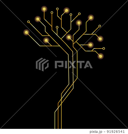 Golden digital human brain from circuit board tracks isolated on black background. Design element. Golden digital human brain from circuit board tracks isolated on black background. Design element. 91926541