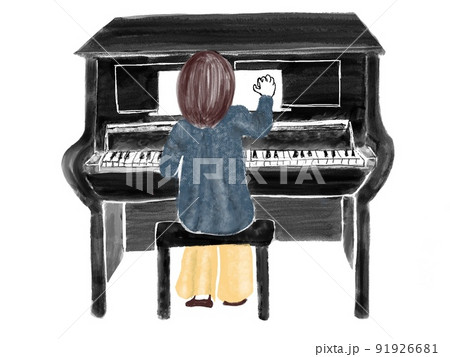 演奏会に向けてピアノの練習をする女性のイラスト素材 演奏会に向けてピアノの練習をする女性のイラスト素材