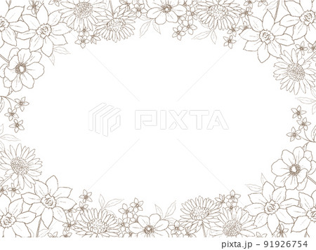 ペン画の花のフレーム ラインアート ペン画の花のフレーム ラインアート 91926754