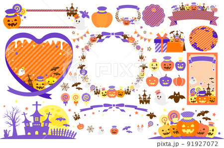 ハロウィーンフレームとイラストのセット_ハロウィンカラー文字なし 91927072