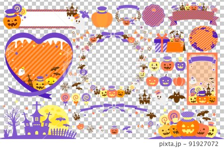 ハロウィーンフレームとイラストのセット_ハロウィンカラー文字なし 91927072