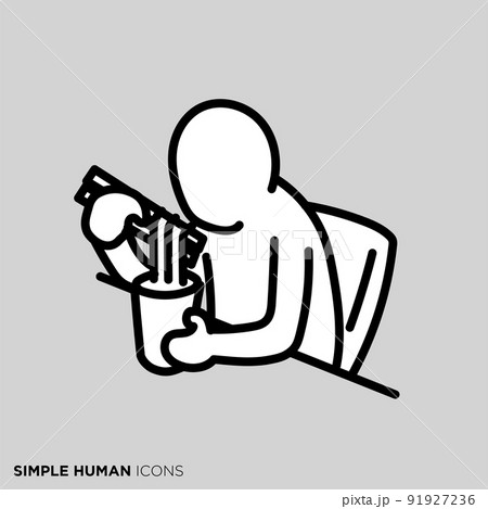 シンプルな人物のポーズイラスト　「机でカップラーメン食べる人」 91927236