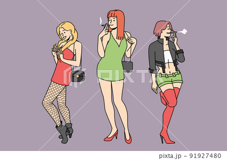 Group of prostitutes outside  91927480