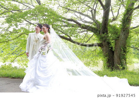 ウエディングドレス姿の新婦様フォトウエディング、ロケーション撮影 91927545