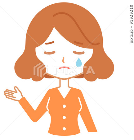 右手を上げる女性キャラクターの上半身-泣く 右手を上げる女性キャラクターの上半身-泣く 91929210