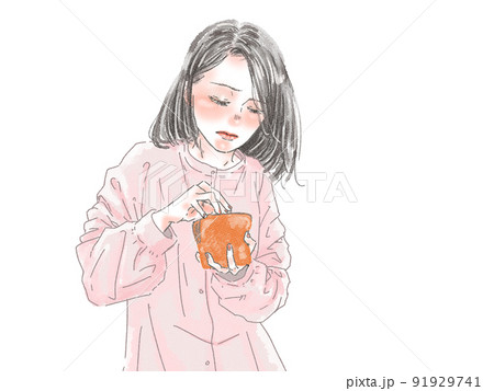 お財布から小銭を取り出すのに苦労する女性 91929741