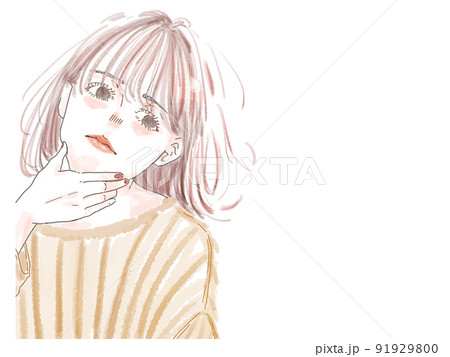 顎に手を当てて考え込む女の子 91929800