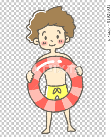 Summer pool buoy and boy illustration 91929933