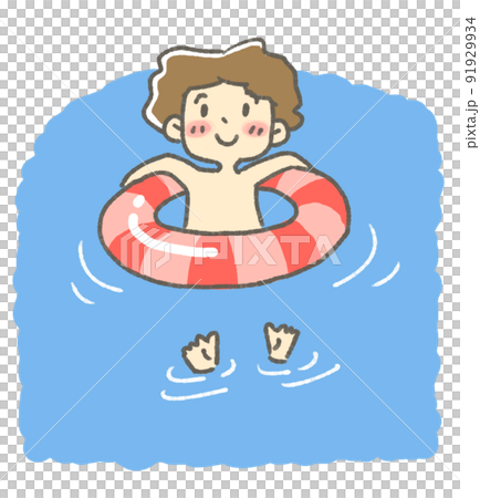 Summer pool buoy and boy illustration Summer pool buoy and boy illustration 91929934