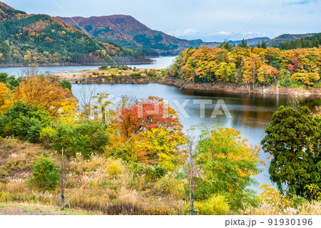 青森県 紅葉の白神山地　～美山湖～ 91930196