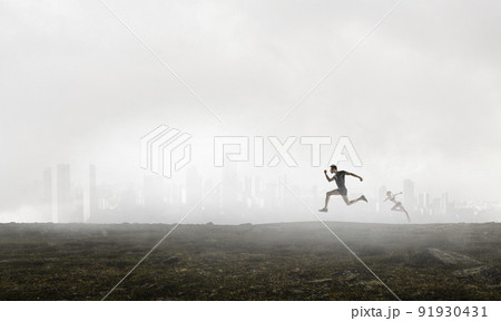 Man in sportwear running . Mixed media 91930431