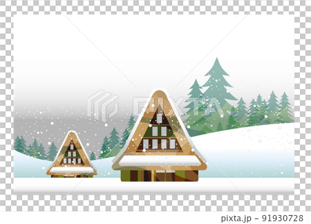 A beautiful mountain village with a gassho-zukuri, an old Japanese folk house 91930728