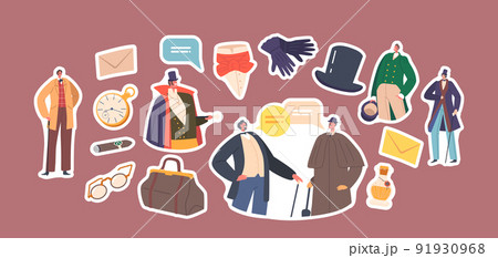Set Stickers Victorian Gentlemen, English 19th Century Aristocrats, Male Characters Wear Vintage Clothing, Elegant Suits Set Stickers Victorian Gentlemen, English 19th Century Aristocrats, Male Characters Wear Vintage Clothing, Elegant Suits 91930968