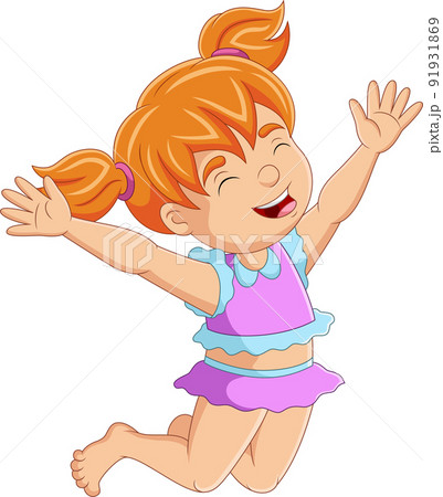 Cute little girl cartoon jumping 91931869