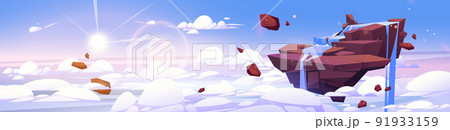 Waterfall cascade on flying rock island in sky 91933159