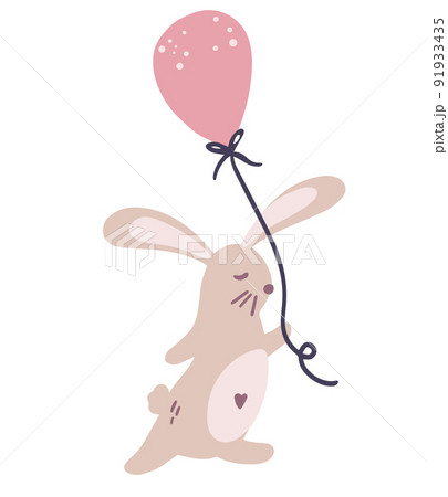 Bunny with a balloon. Animal character. Perfect for printing baby textiles, clothing Vector cartoon cute characters in childish hand drawn scandinavian style. Bunny with a balloon. Animal character. Perfect for printing baby textiles, clothing Vector cartoon cute characters in childish hand drawn scandinavian style. 91933435