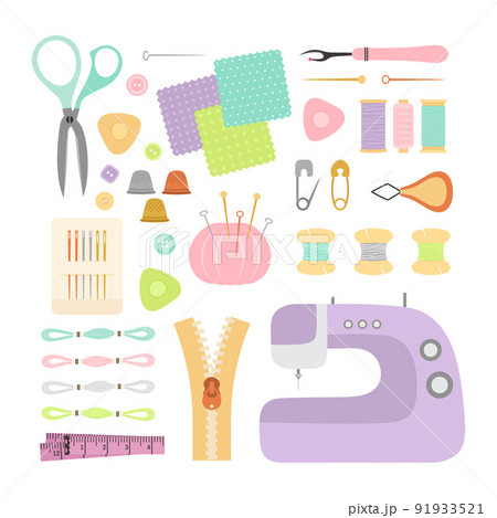 vector illustration of sewing tools in flat style 91933521