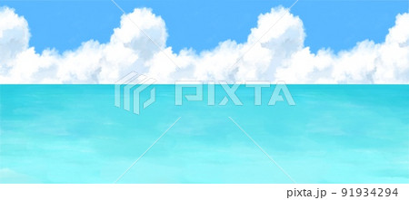 海と入道雲の背景イラスト 壁紙 横長のイラスト素材