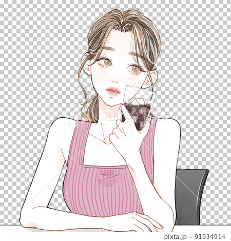 一個女人喝冰咖啡 91934914