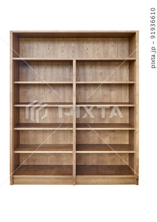 Wooden bookcase made of toned ash veneered MDF isolated on white background 91936610