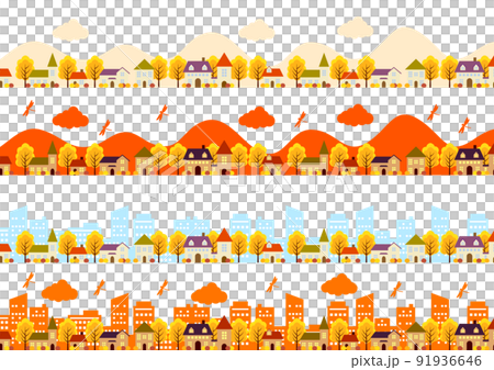 Autumn cityscape line set 91936646