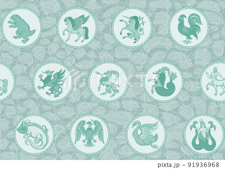 Heraldic mythical animals and creatures. Heraldic mythical animals and creatures. 91936968