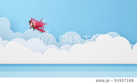 ペーパークラフト　夏の海　飛行機　バカンスイメージ 91937188