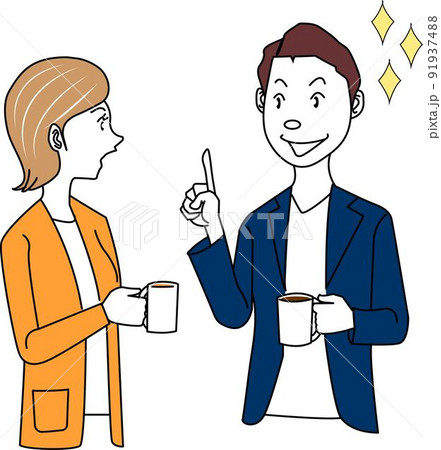 男性と女性の休憩中の会話 91937488