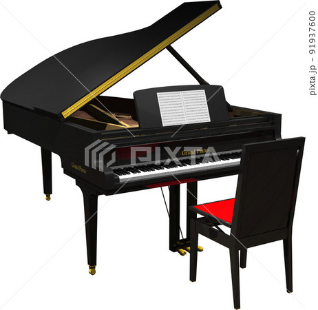 高級感がある黒光のグランドピアノ。背景透明イラスト 91937600