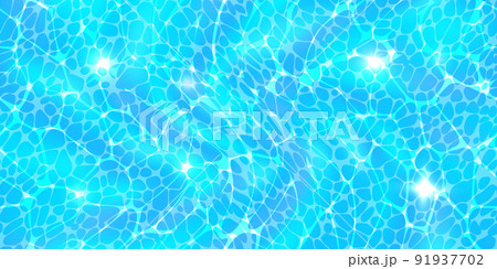 Ocean surface top view seamless texture with sunlight glare reflect, caustic ripples and waves 91937702