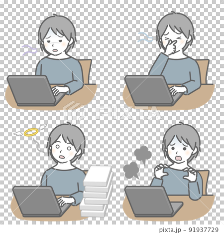 パソコン作業が辛い少年（私服） 91937729