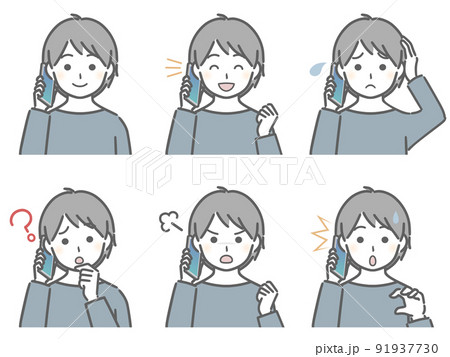 スマホで話す少年（私服） 91937730