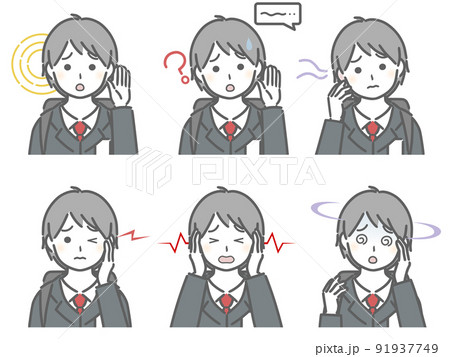 耳の調子が悪い少年（制服） 91937749