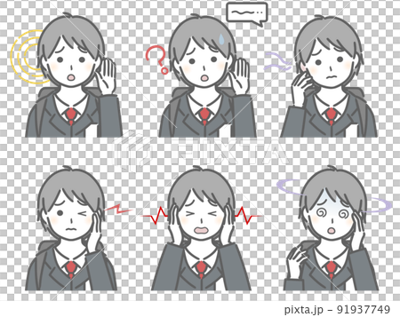 耳の調子が悪い少年（制服） 91937749