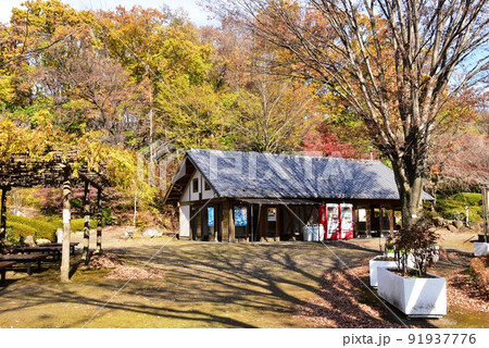 町田市薬師池公園色彩の杜　ぼたん園のお休み処と紅葉 91937776