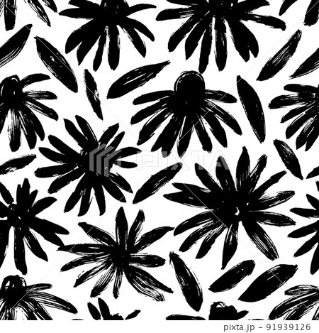 Hand drawn black flowers vector seamless pattern. 91939126