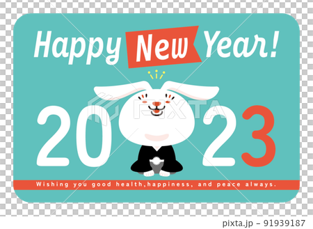 2023年新年賀卡兔子側流行英文留言綠色 2023年新年賀卡兔子側流行英文留言綠色 91939187