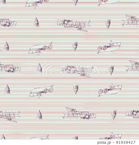 Sailboats with stripes hand drawn seamless pattern in nautical style Sailboats with stripes hand drawn seamless pattern in nautical style 91939427