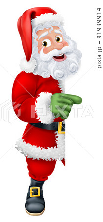 Cartoon Santa Claus Father Christmas Peeking Sign 91939914