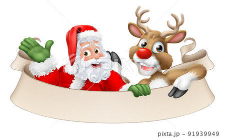 Santa Claus Father Christmas Reindeer Scroll Sign 91939949