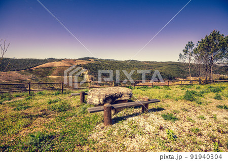 The resting place with a beautiful view of the mountain near the Zezere river. Ferreira do Zezere, Portugal 91940304