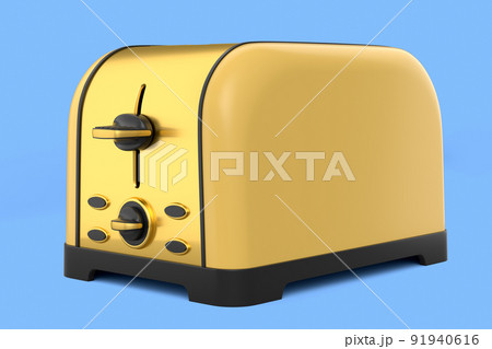 Stainless steel toaster for making toast bread on a blue background. 91940616
