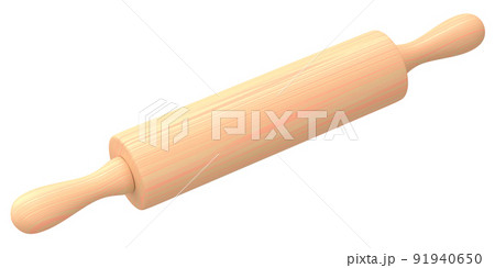 Wooden rolling pin isolated on white background 91940650