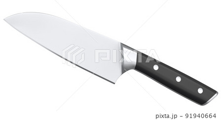 Chef's kitchen knife with a wooden handle isolated on white background. 91940664