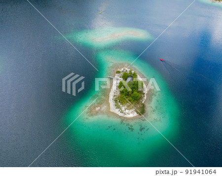 Wonderful Eibsee in Bavaria at the German Alps from above 91941064